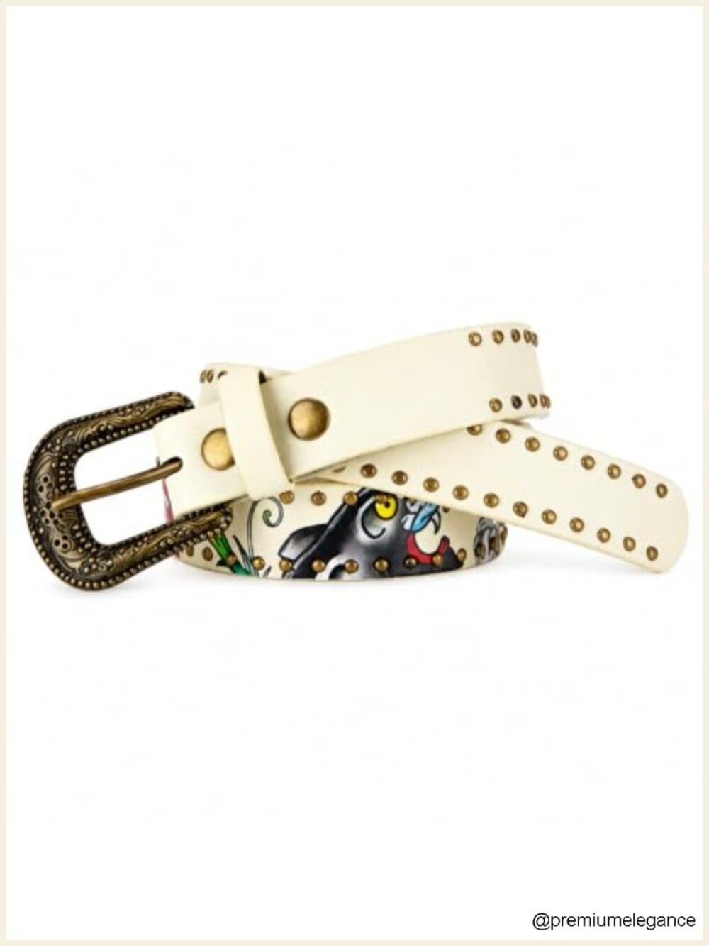 Studded Floral Print PU Leather Adjustable Belt for Women, Novelty Streetwear